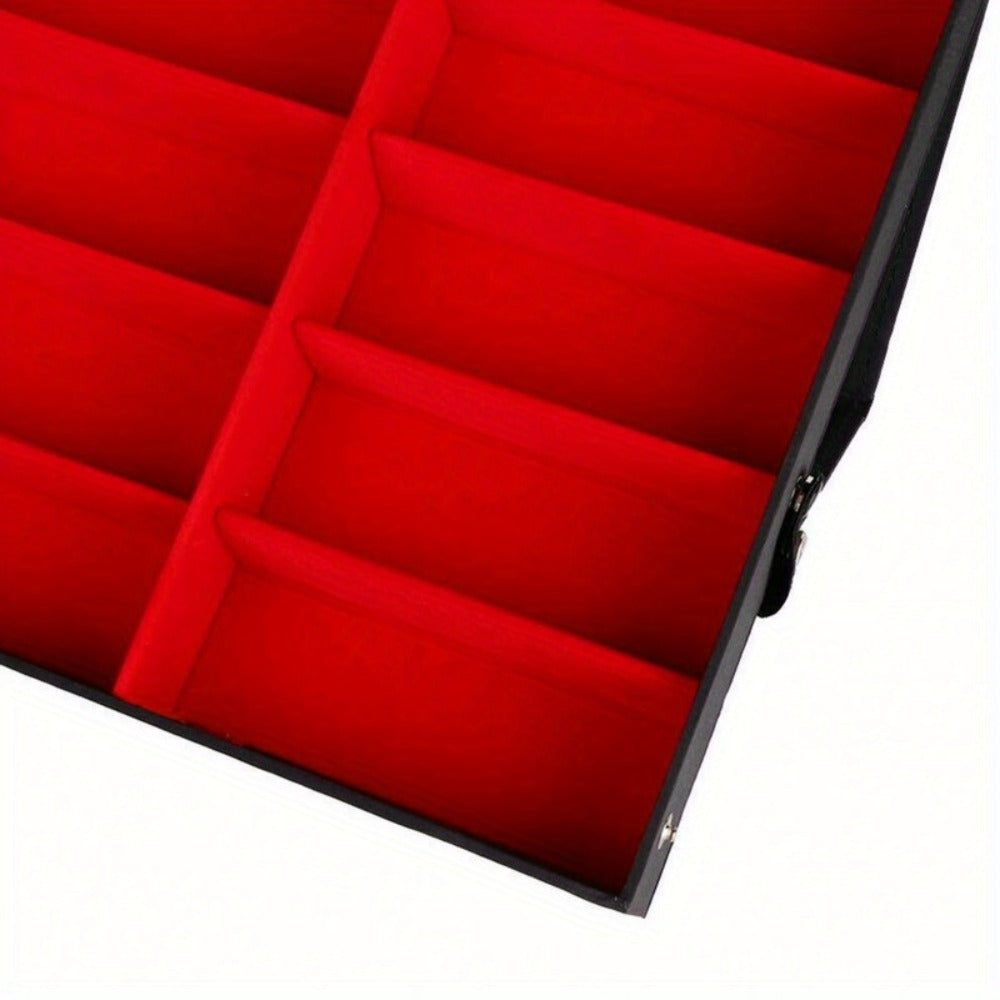 Eyeglass Organizer Box 18 Grid - Velvet Sunglasses Display Case with Foldable Cover, Scratch-Proof Storage for Glasses & Jewelry, Black or White