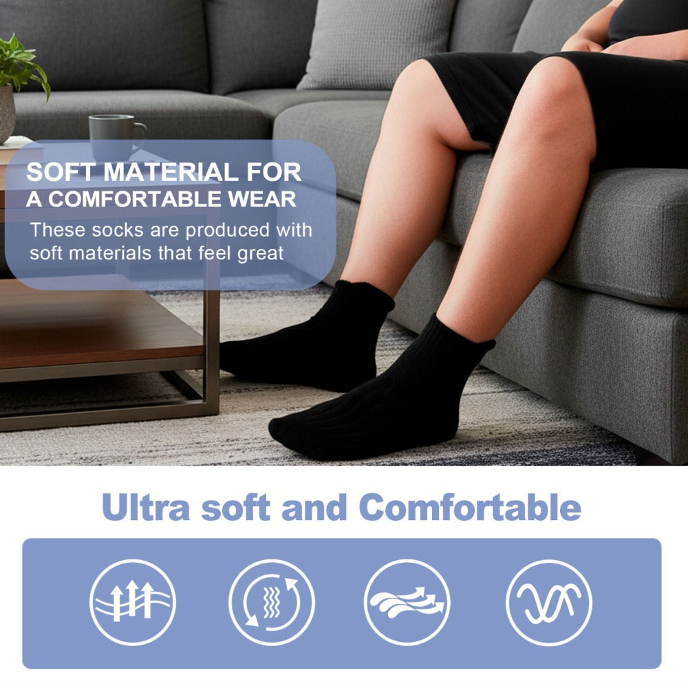 Diabetic Socks for Men & Women, 12 Pairs Non-Binding Wide Top Ankle Socks with Extra Cushioned Sole, Seamless Toe, Soft Cotton Comfort Socks for Sensitive Feet, Black & White
