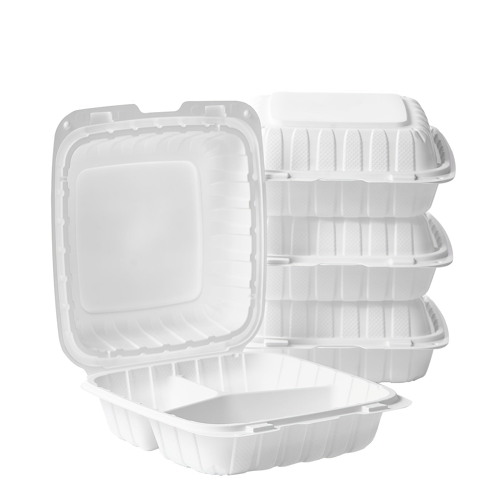 Disposable Food Containers Take Out Boxes with Lids - 7¡± 8¡± 9¡± Plastic Clamshell Meal Prep Containers BPA Free 1 & 3 Compartment Heavy Duty Reusable White