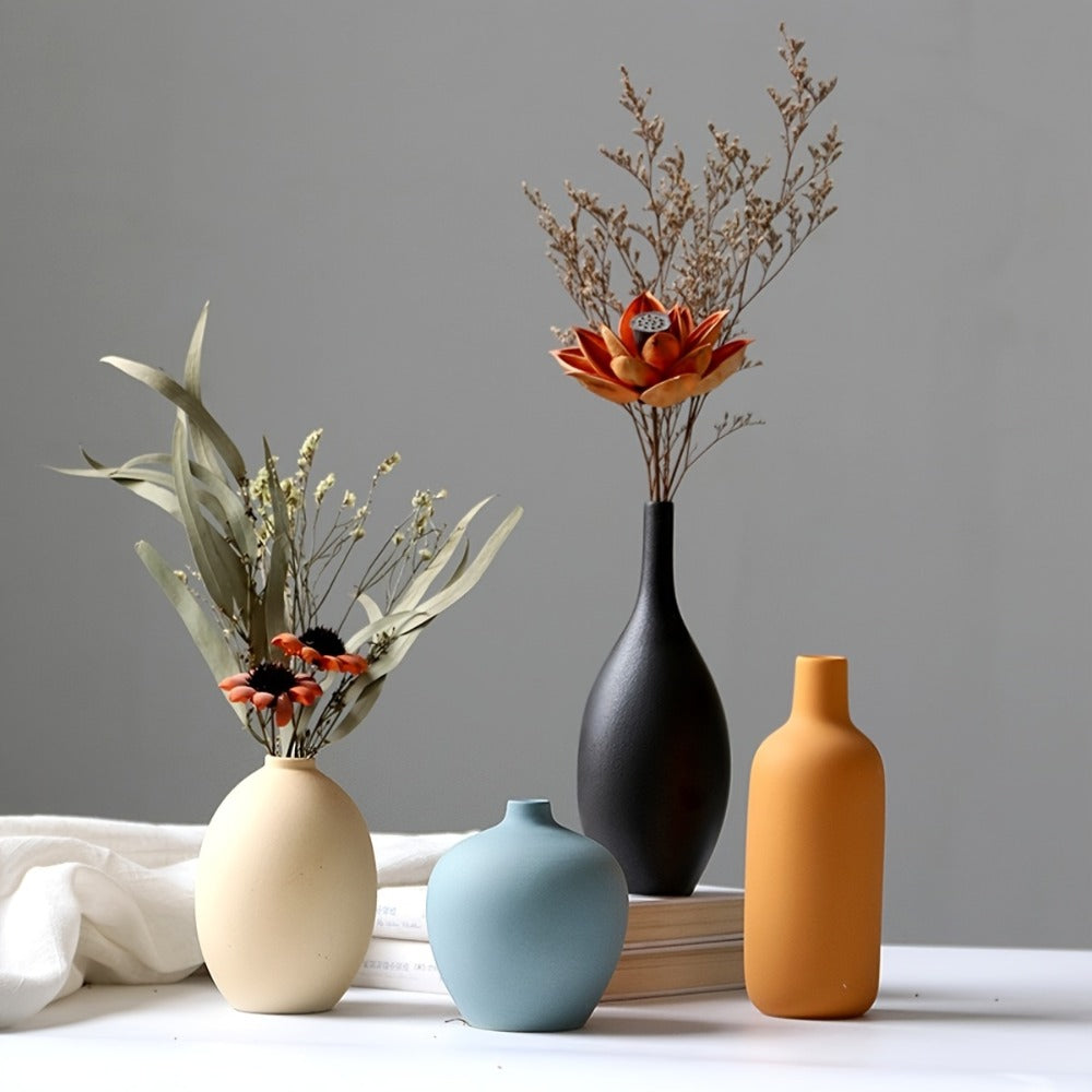 Ceramic Vase Set of 4 Small Vases for Dried Flowers Pampas Grass, Morandi Color Modern Farmhouse Home Decor, Boho Aesthetic Centerpiece Table Decoration Ceramics Vase Set