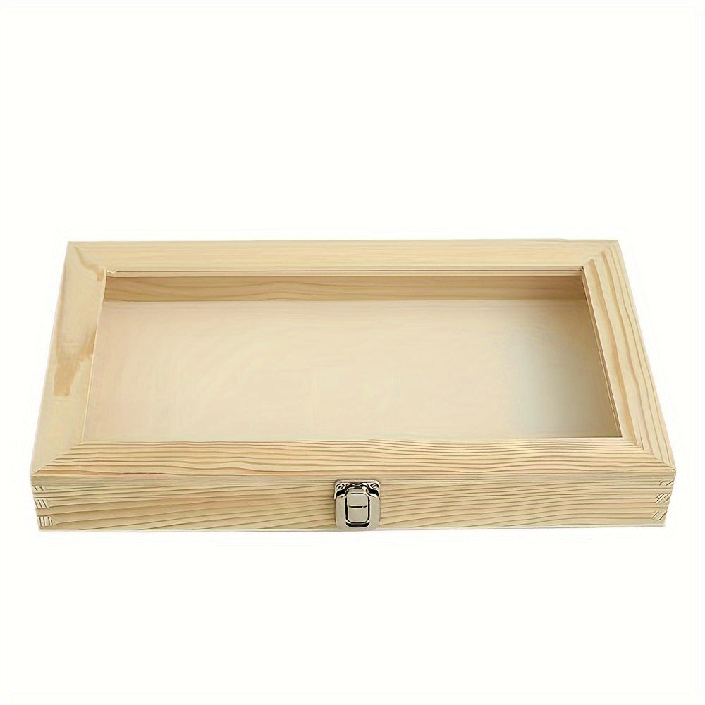 Wooden Display Cabinet with Transparent Lid ¨C Lockable Rectangular Storage Box for Collectibles, Jewelry, Souvenirs & Memorabilia ¨C Sturdy Wood with Secure Metal Latch