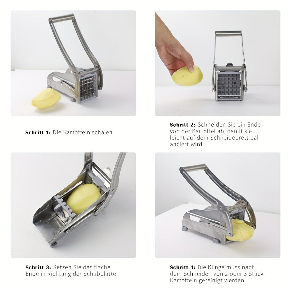 French Fry Cutter ¨C Stainless Steel Vegetable & Potato Slicer, Multi-Function Food Chopper for Potato, Carrot, Cucumber & Onion, with Storage Box