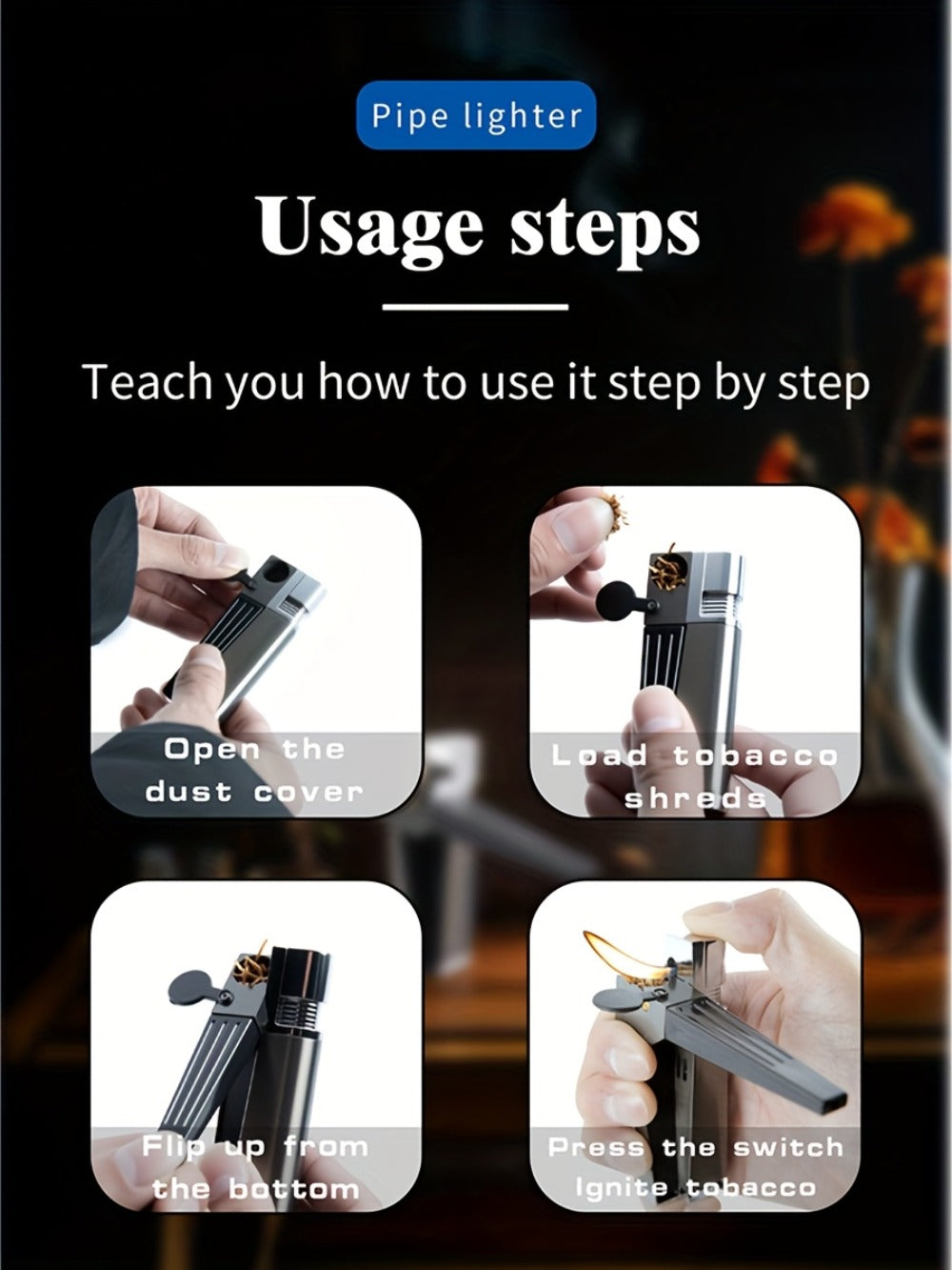 Folding Pipe Lighter Refillable 2-in-1 with Adjustable Flame, Metal-Crafted Durable Design, Gift Box Included ¨C Windproof Butane Lighter for Men, Outdoor, Christmas & Valentine¡¯s Day Gift