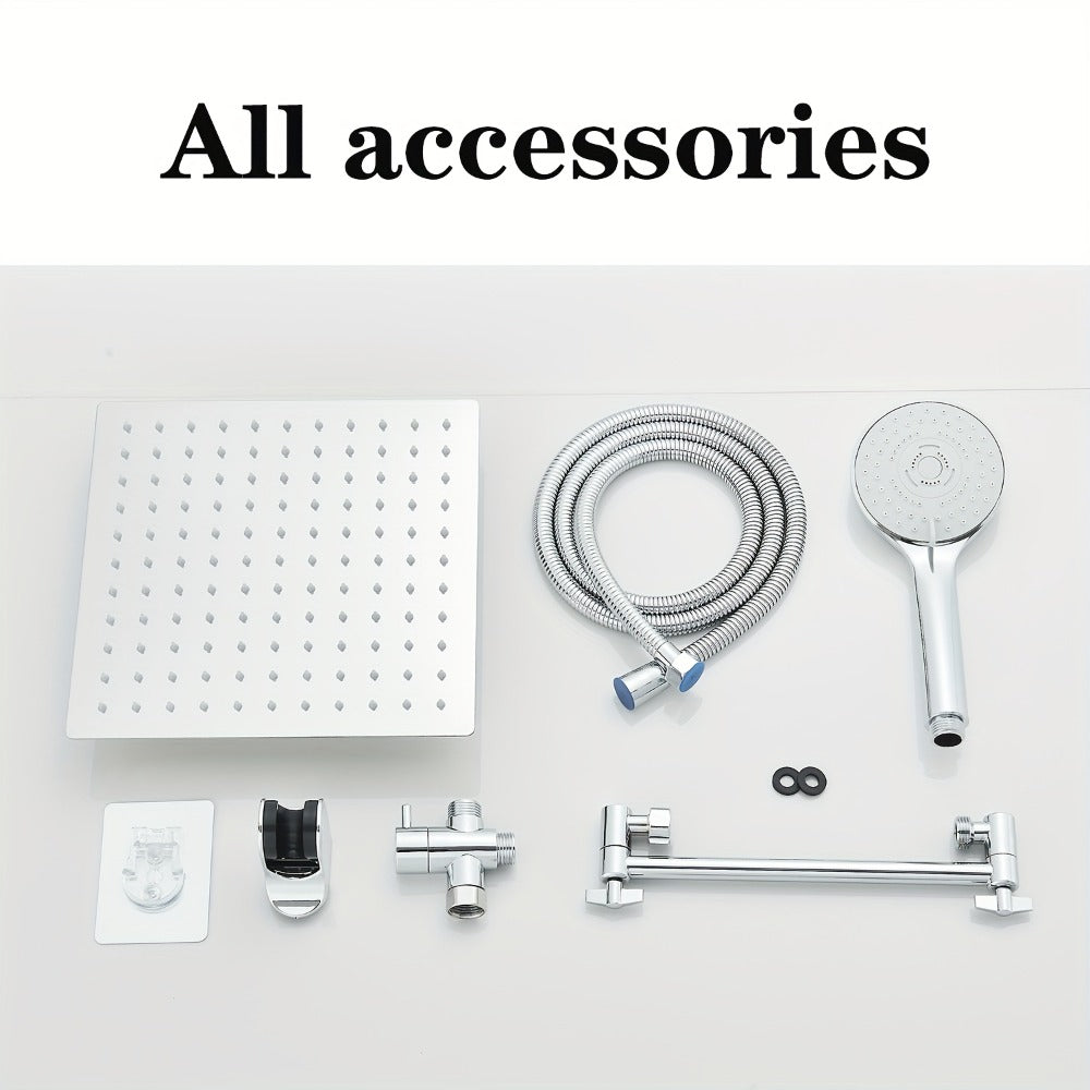 Rain Shower Head with Handheld Spray Combo 8 10 12 Inch High Pressure Rainfall Showerhead Adjustable Arm Wall Mount Chrome Black Bathroom