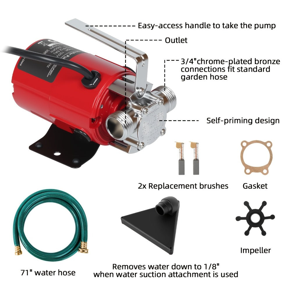 Portable Electric Water Pump 330 GPH ¨C 1/10 HP 120V Heavy Duty Utility Pump with Hose, High-Flow Water Transfer Pump for Pool Drain, Flood Removal, Sump, Aquarium & Household Water Transfer (AC)