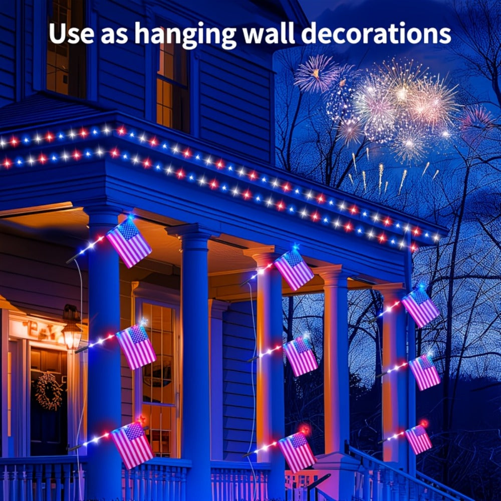 4th of July Solar Ground Stake Lights | Red White Blue National Flag Outdoor Lights 8 Modes | Solar Walkway Lights for Independence Day Memorial Day Porch Patio Garden Decor
