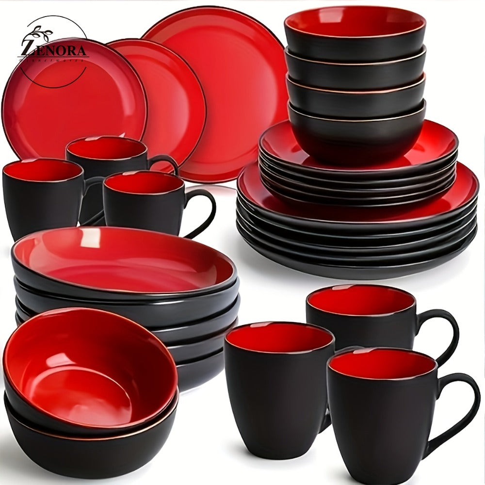 Ceramic Dinnerware Set for 4 ¨C Porcelain Plates Bowls Cups Matte Finish Dishwasher Microwave Oven Safe Stoneware Tableware Scratch Resistant for Restaurant Kitchen Wedding Anniversary Gift
