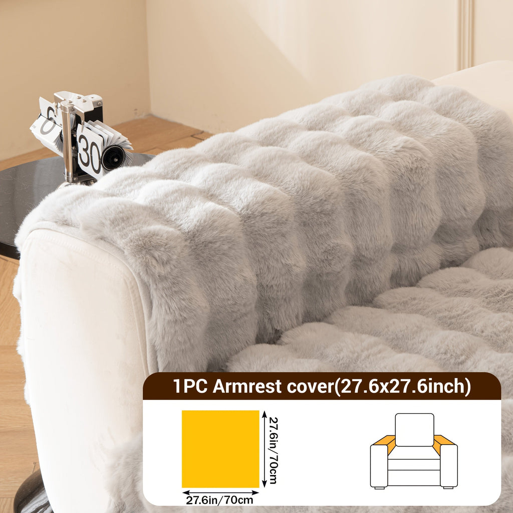 Bubble Soft Faux Rabbit Fur Sofa Cover - Non-Slip Silicone Backing Stretchable Slipcover Pet Friendly Machine Washable for Living Room Bedroom Dorm, 4 Colors Multiple Sizes