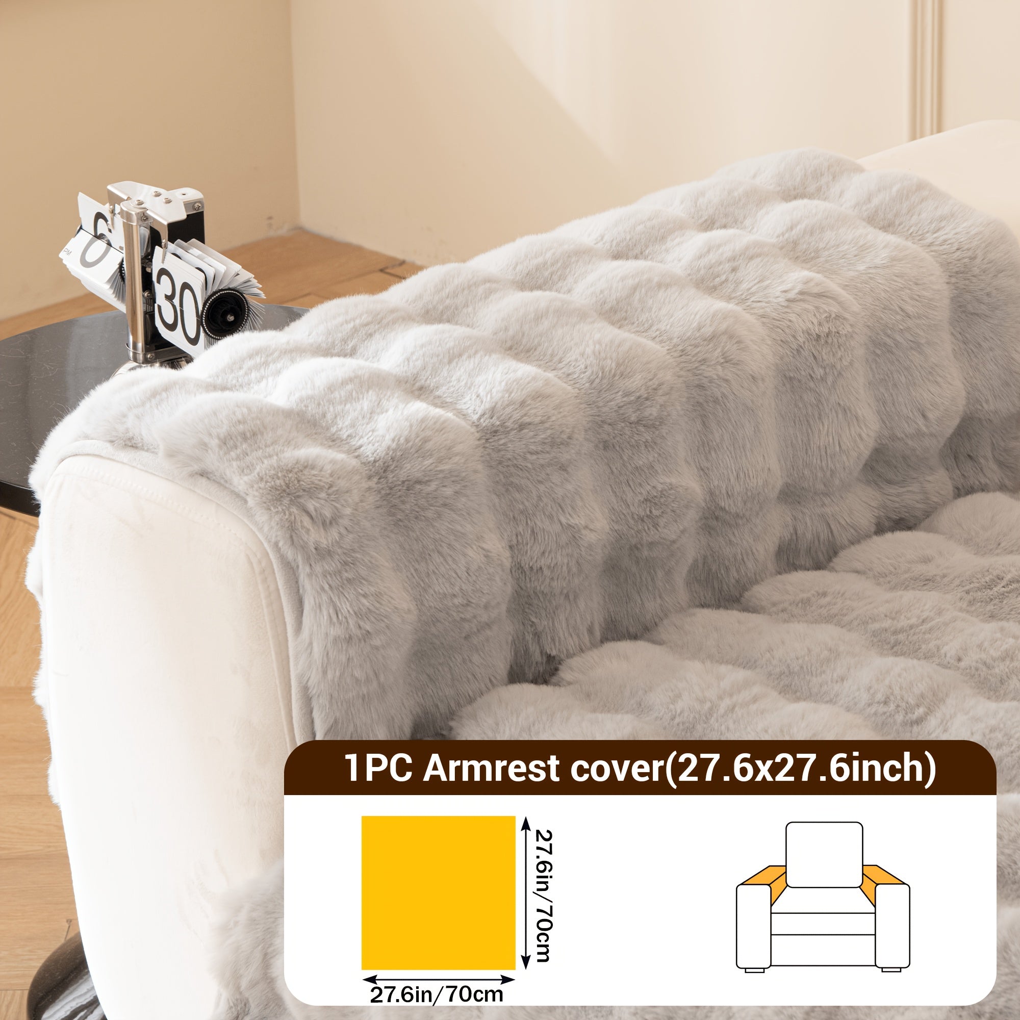 Bubble Soft Faux Rabbit Fur Sofa Cover - Non-Slip Silicone Backing Stretchable Slipcover Pet Friendly Machine Washable for Living Room Bedroom Dorm, 4 Colors Multiple Sizes