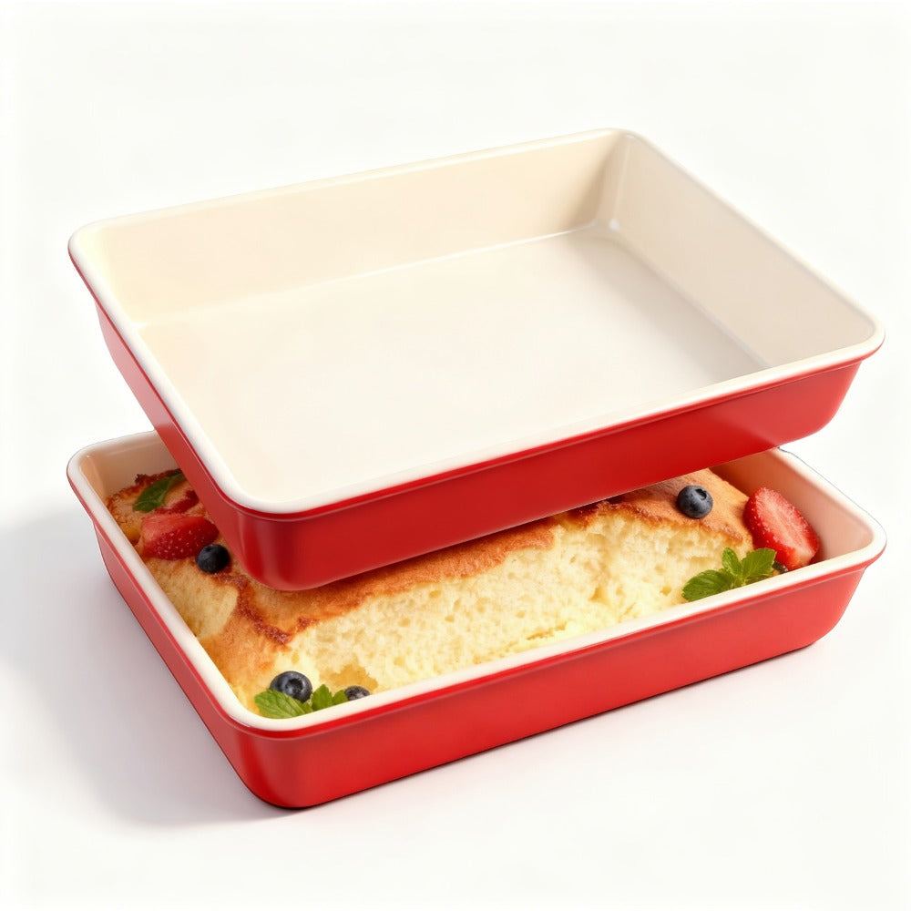 Non-Stick Baking Pan Set Carbon Steel Rectangular Deep Cake Pan Oven Safe Roasting Tray for Cookies Brownies