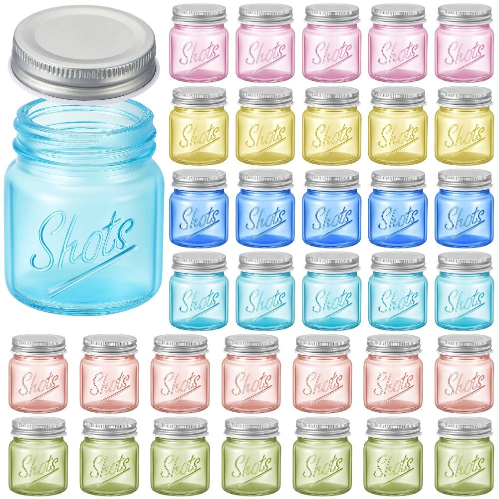 Mason Jar Shot Glasses 36 Pcs with Lids ¨C 2 Oz Dishwasher Safe Mini Shooter Glasses ¨C Perfect for Wedding Party Favors, Home Bar, Desserts, Halloween & Christmas Gift ¨C Fresh Color