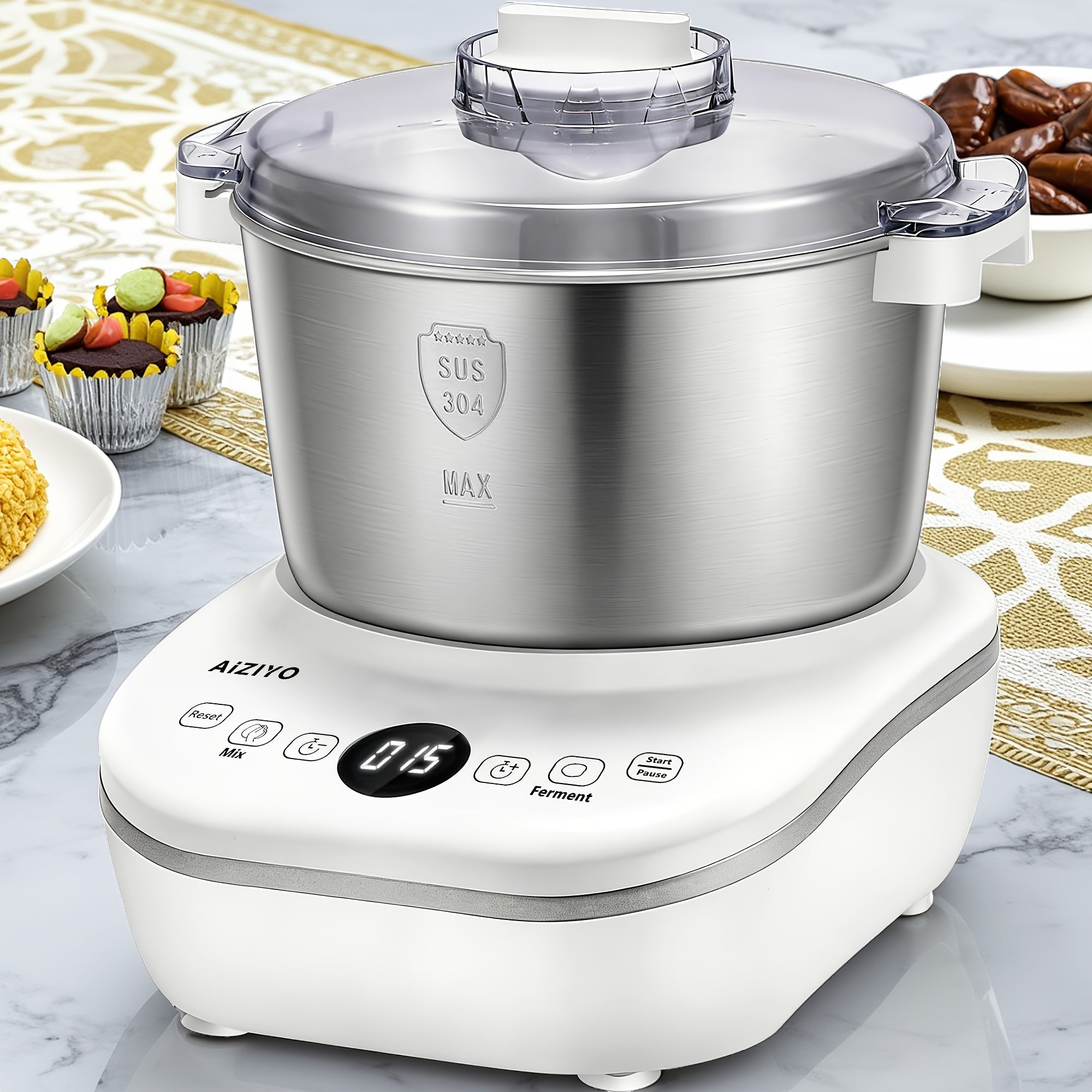 Electric Dough Maker with Ferment Function - 7Qt 250W Dough Kneading Machine, 304 Stainless Steel Bowl, Constant Temperature Fermentation, Microcomputer Timer, for Bread Pizza Pasta Roti Dumplings