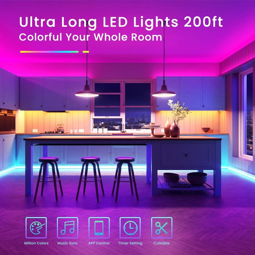 Smart LED Strip Lights 5050 RGB IC App & Remote Control, Music Sync Color Changing, for Bedroom Living Room Kitchen TV Home Decoration, Party Holiday Lighting ¨C 25ft 50ft 100ft 130ft 200ft Available