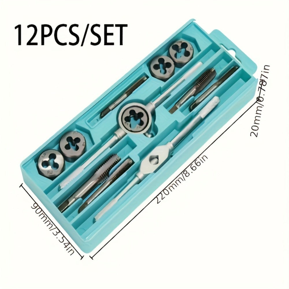Metric Tap and Die Set 12pcs or 40pcs, M3-M12 Hand Thread Tapping Tool Kit with Plug Taps, Straight & Cone Reamers, Manual Threading Tool for DIY, Household Repair & Metalworking