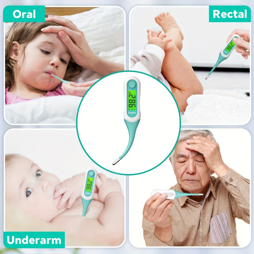 Digital Oral Thermometer for Adults & Kids ¨C 8-Second Fast Read, Bendable Tip, 3-Color Fever Backlight, 32 Memory Records, Rectal Use for Infants, Celsius/Fahrenheit Conversion