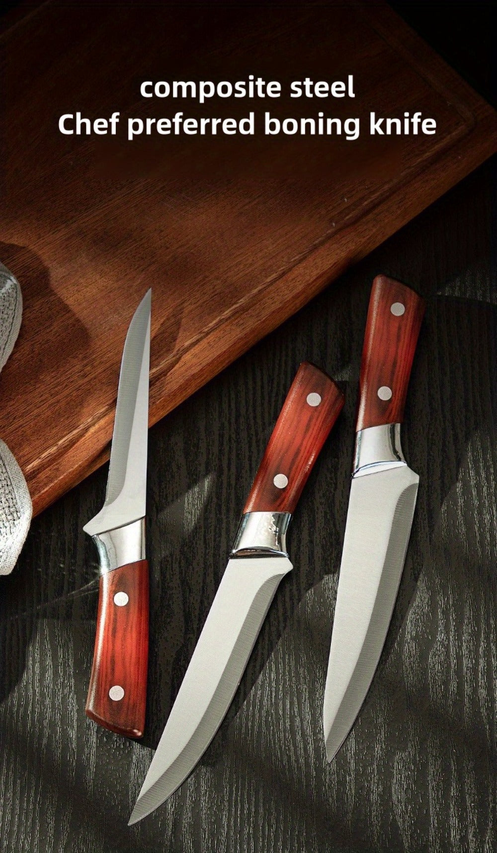 Kitchen Knife Set 3-Piece Hand Forged Stainless Steel Chef Knives with Boning Fillet & Carving Blades ¨C Professional Butcher Set for Meat Cutting BBQ Father's Day Gift