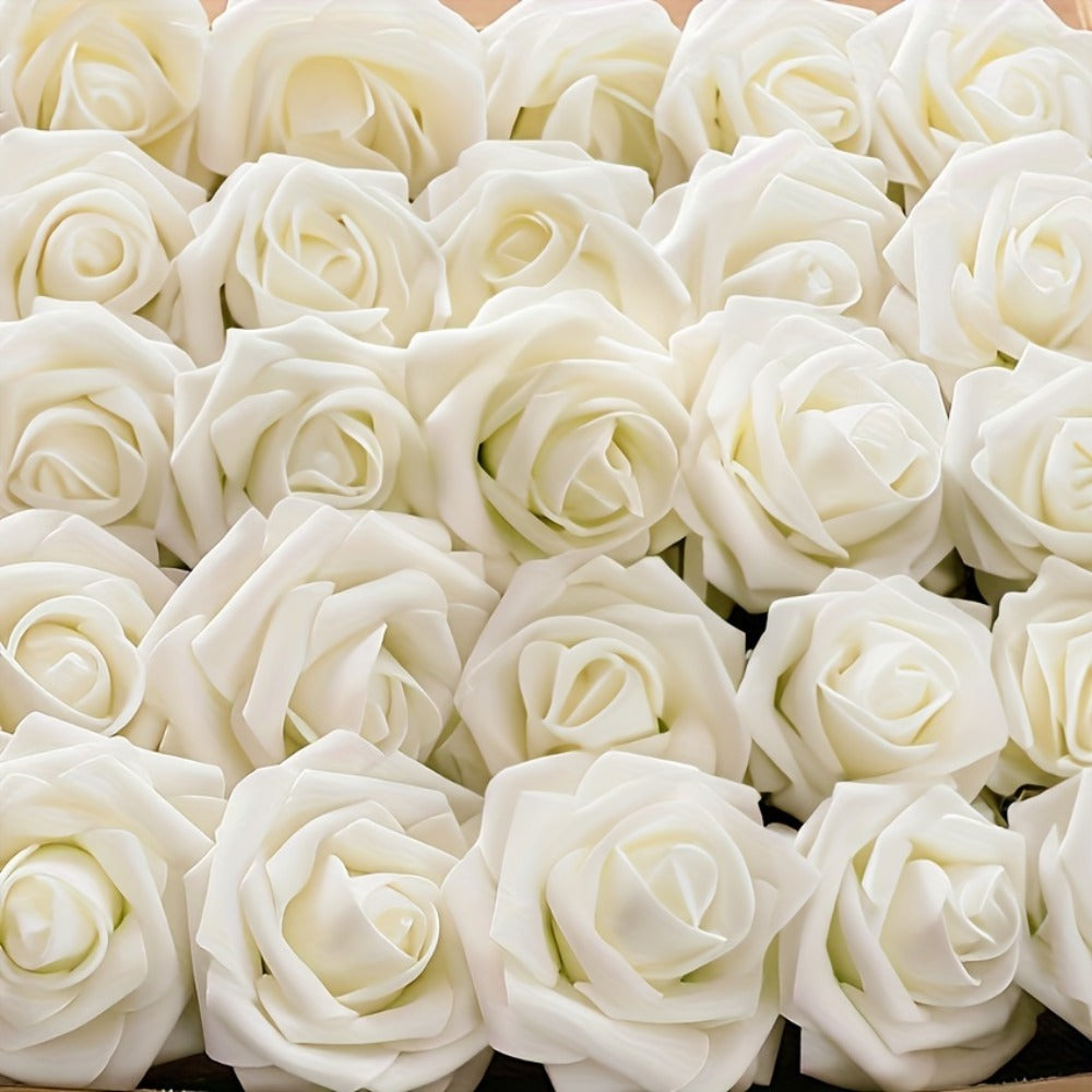 White Artificial Roses with Stem 50pcs ¨C Realistic Fake Silk Rose Flowers for Wedding Bouquets, Centerpieces, Home Decor & DIY Floral Arrangements