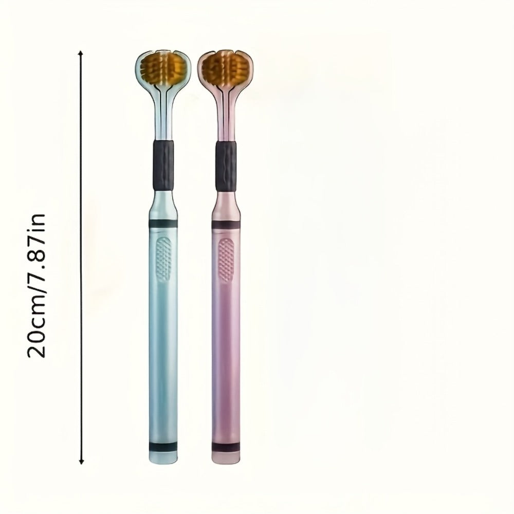 360 Toothbrush 2-Pack ¨C Three-Head Design with Soft & Hard Nylon Bristles, 360¡ã Cleaning, Tongue Coating Removal, Seamless Design for Braces, Bridges & Implants, Fresh Breath Oral Health Care