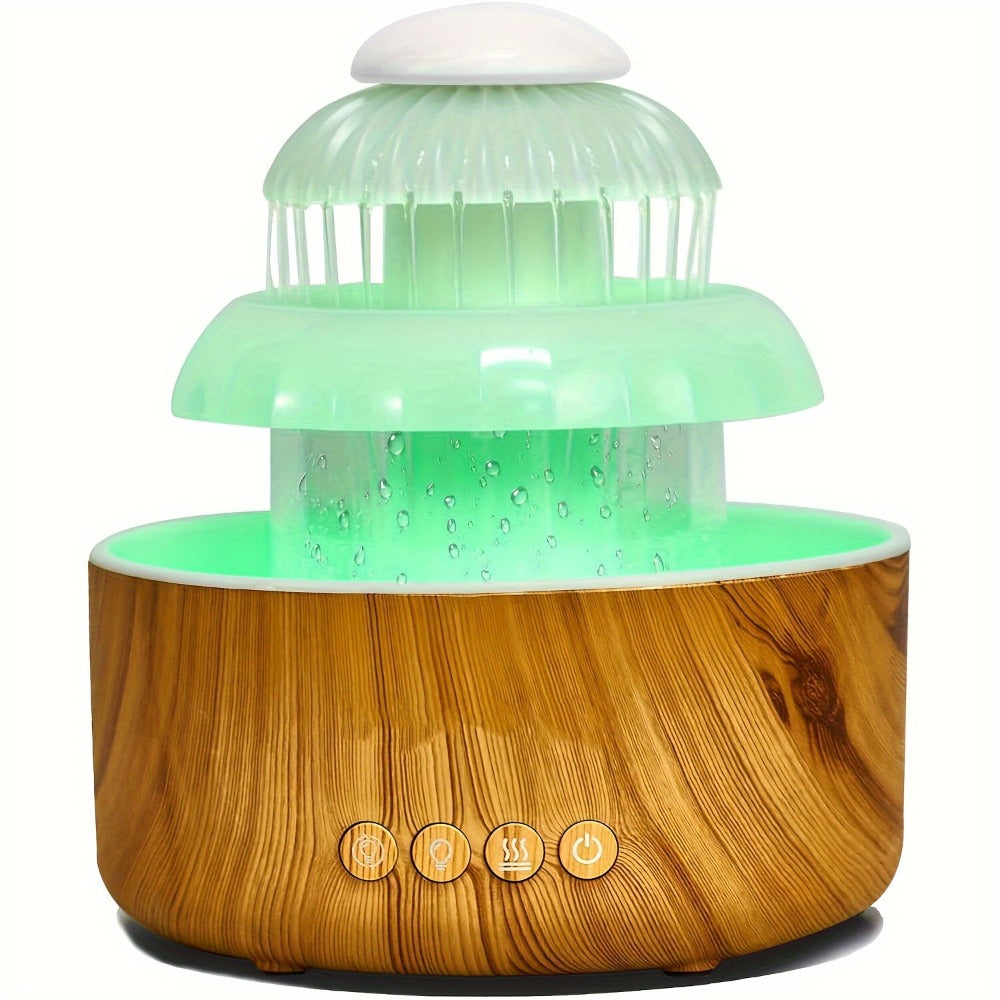 Cool Mist Humidifier with Raining Sound & 8-Color Night Light ¨C 10-Hour Runtime, Essential Oil Diffuser, Air Humidifier for Bedroom, Home & Office, White Noise Sleep Aid, Ambient Mood Light, White