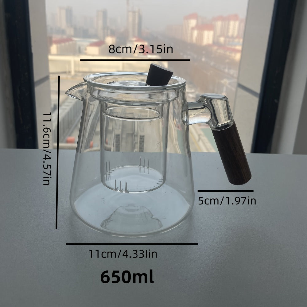 Glass Teapot with Filter 650ml - Stovetop Safe Tea and Coffee Pot with Handle, Tea Water Separator, Borosilicate Glass Kettle for Loose Leaf Tea, Smoke Gray Transparent