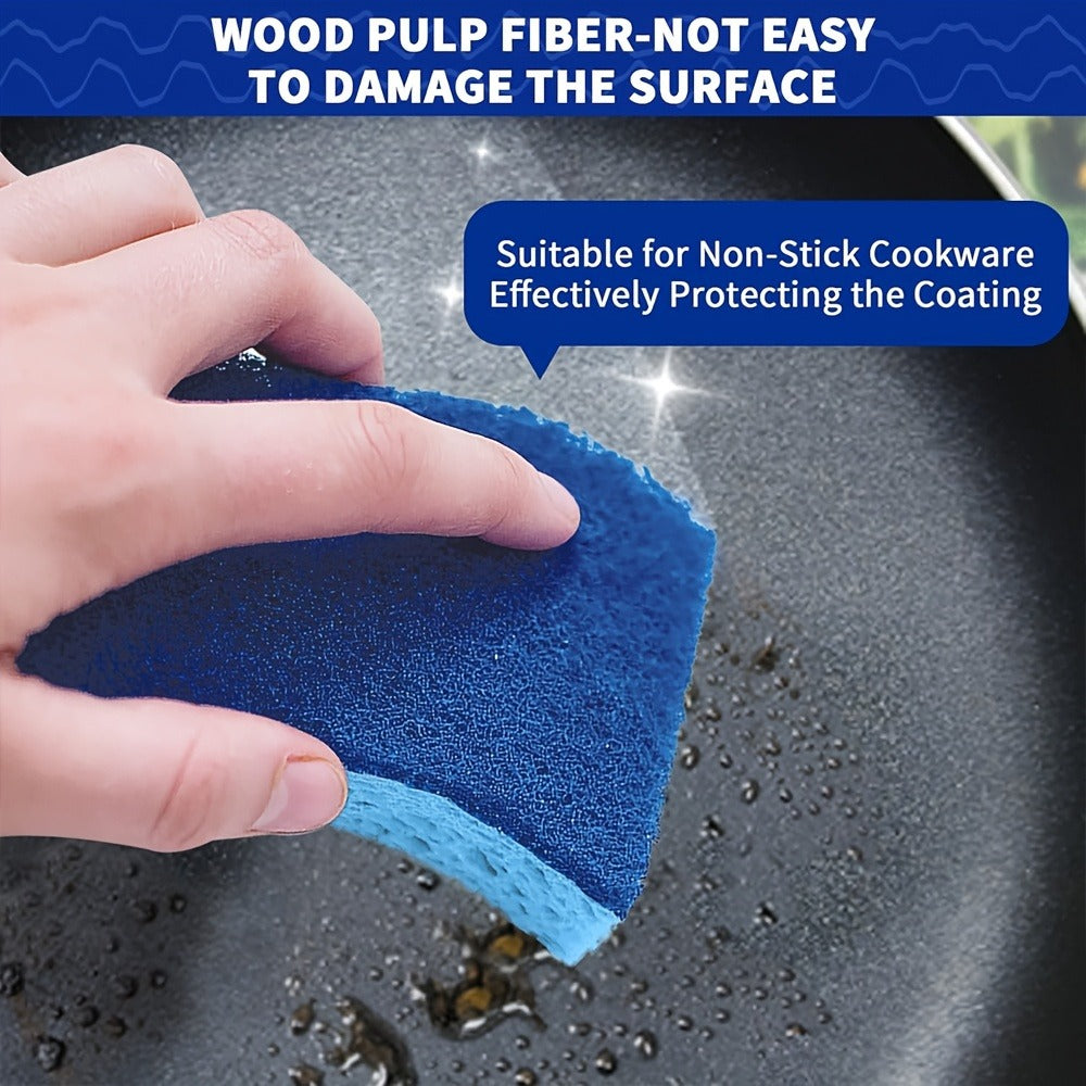 Non-Scratch Cellulose Sponge Dual-Sided with Tough Scouring Pad ¨C Dishwashing Sponges for Kitchen, Dishes & Bathroom, Absorbent & Durable, Green or Blue, 9/12/18/27 Pack Value Sets