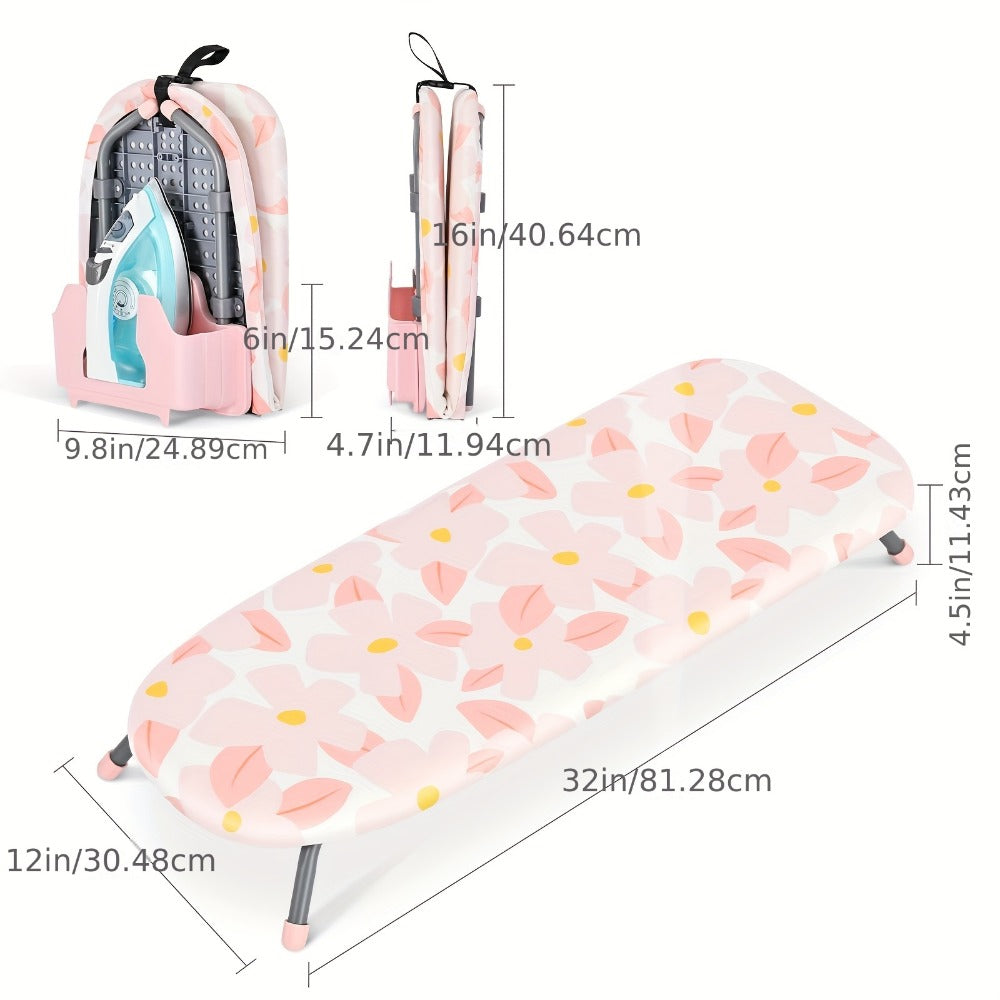 Tabletop Ironing Board with Iron Holder - Compact Portable Mini Ironing Board with Non-Slip Feet, Heat Resistant Cover, Space Saving Design for Small Spaces, Dorm, Travel - Pink