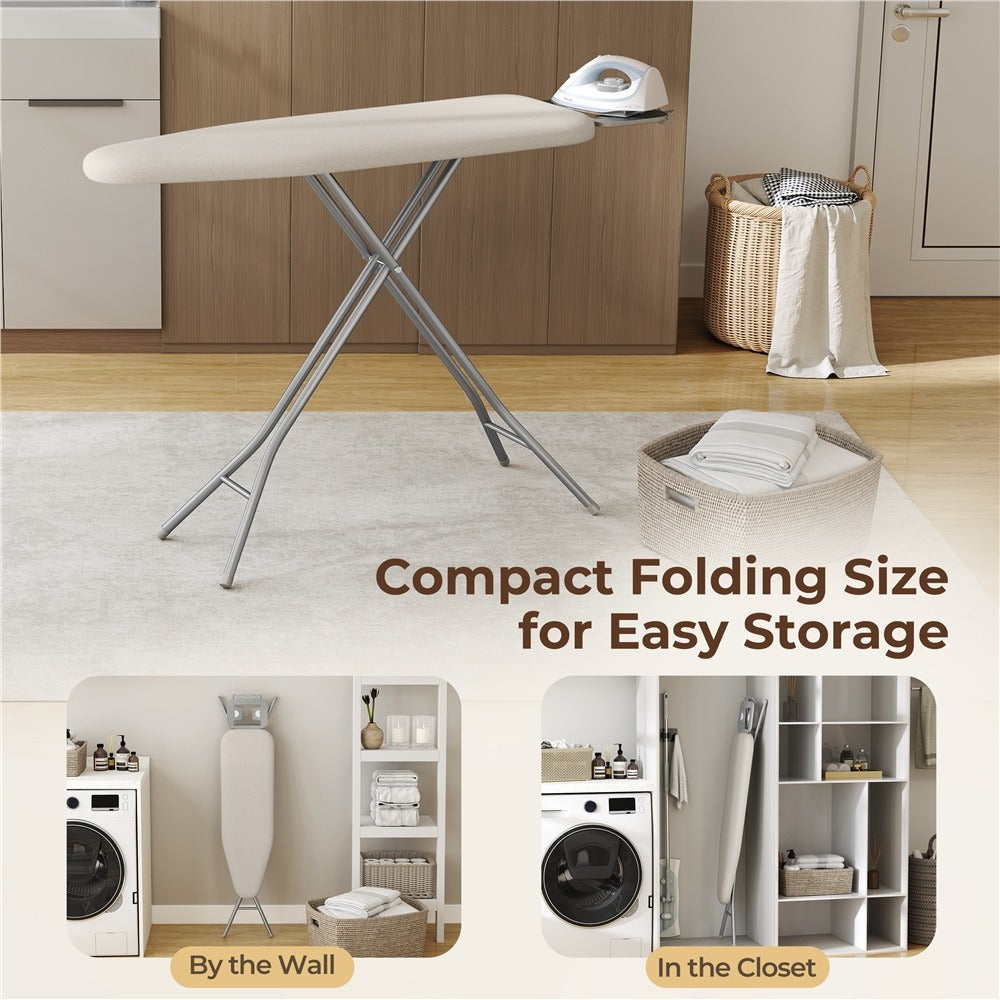 Ironing Board Full Size Adjustable Height Foldable Iron Board with 4-Leg Stand 4-Layer Thick Pad Iron Rest Safety Lock for Home Dorm Laundry Room