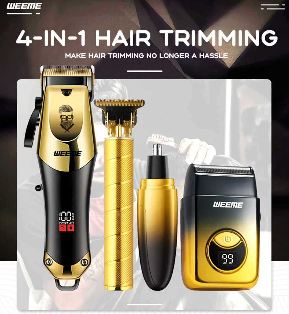 Men's Grooming Kit USB Rechargeable Hair Clipper Set with Nose Trimmer Electric Shaver Detail Trimmer 8 Limit Combs Professional Haircut Kit Father's Day Christmas Gift Gold
