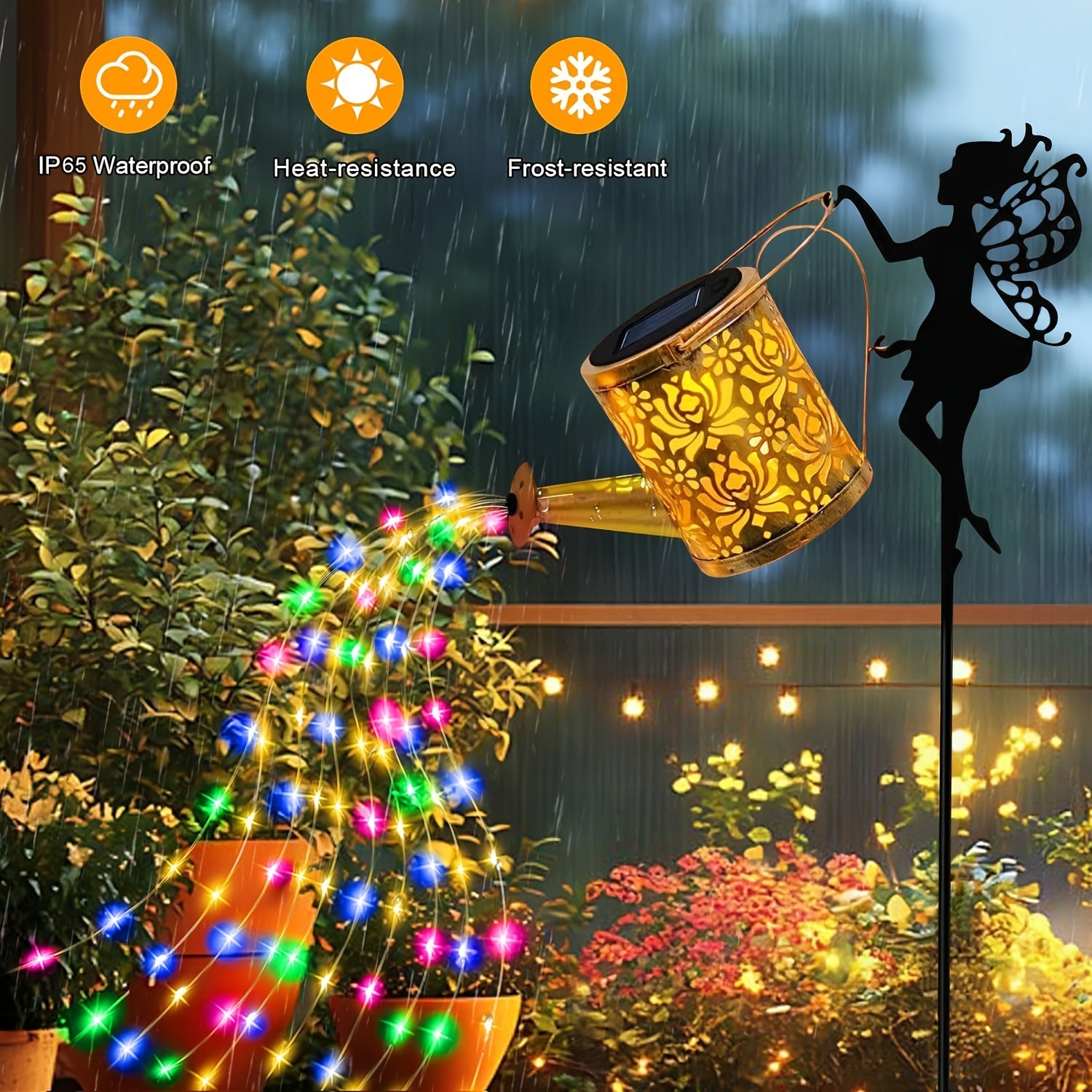 Solar Watering Can Fairy Light 36 LED Waterfall String Lights IP65 Waterproof Outdoor Garden Stake Lamp Patio Yard Decor Halloween Christmas