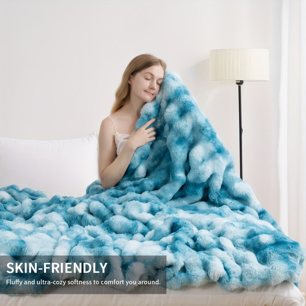 Faux Rabbit Fur Fluffy Blanket ¨C Thick Warm Soft Plush Throw for Bed & Living Room, Luxury Furry Blanket, 8 Colors, 4 Sizes