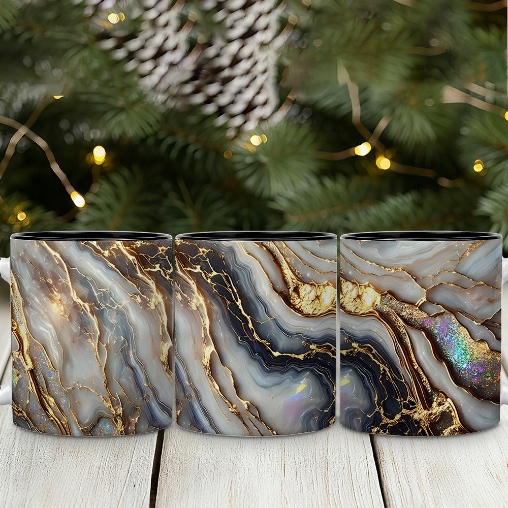 Agate Golden Vein Coffee Mug 11 Oz ¨C Luxury Marble Pattern Ceramic Cup for Home & Office ¨C Elegant Gift for Birthday, Mother's Day & Christmas ¨C Black, White & Pink
