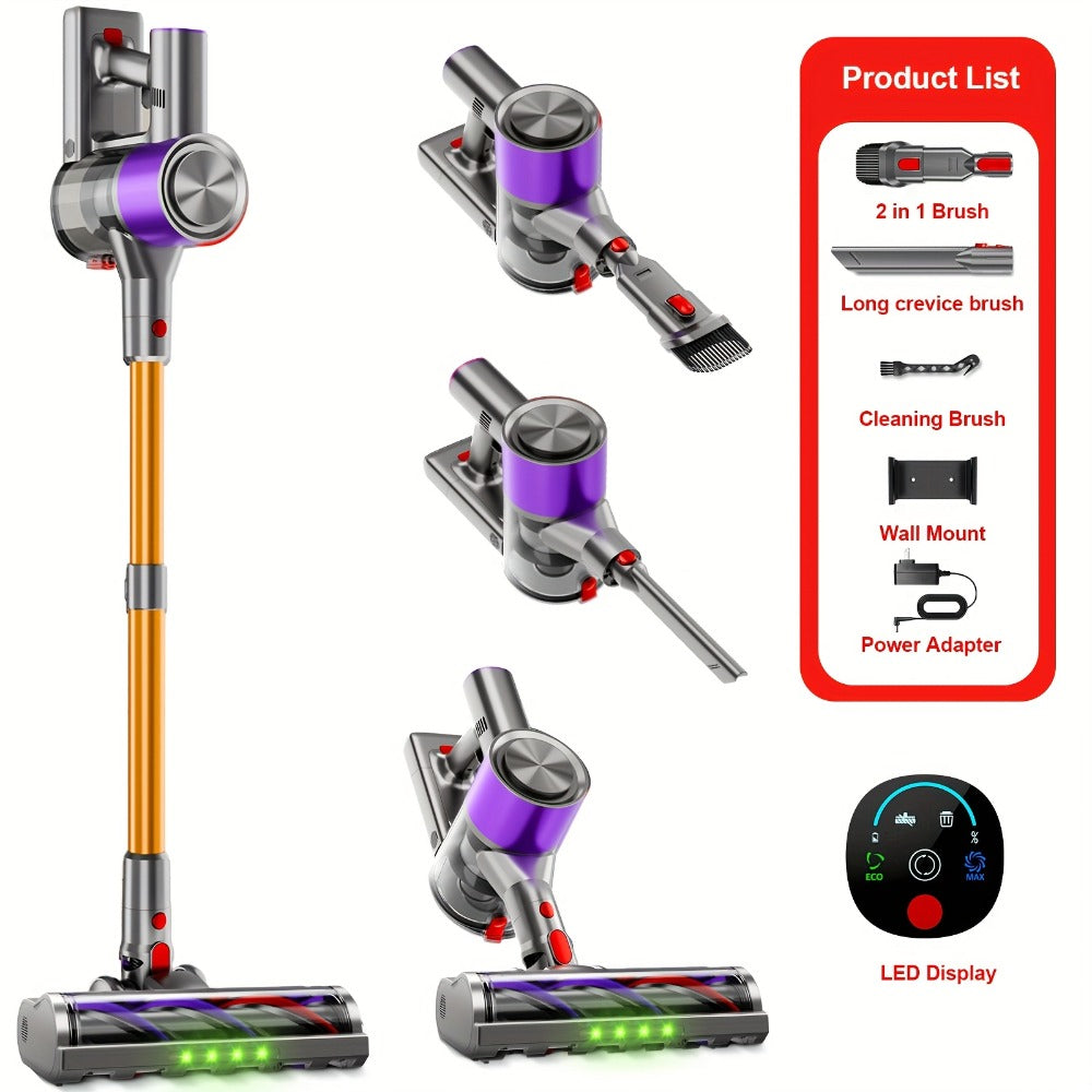 Cordless Vacuum Cleaner 58Kpa Strong Suction 6-in-1 Rechargeable Stick Vacuum with LED Electric Floor Brush Self-Standing Handheld Lightweight for Carpet Hard Floor Pet Hair Home Car