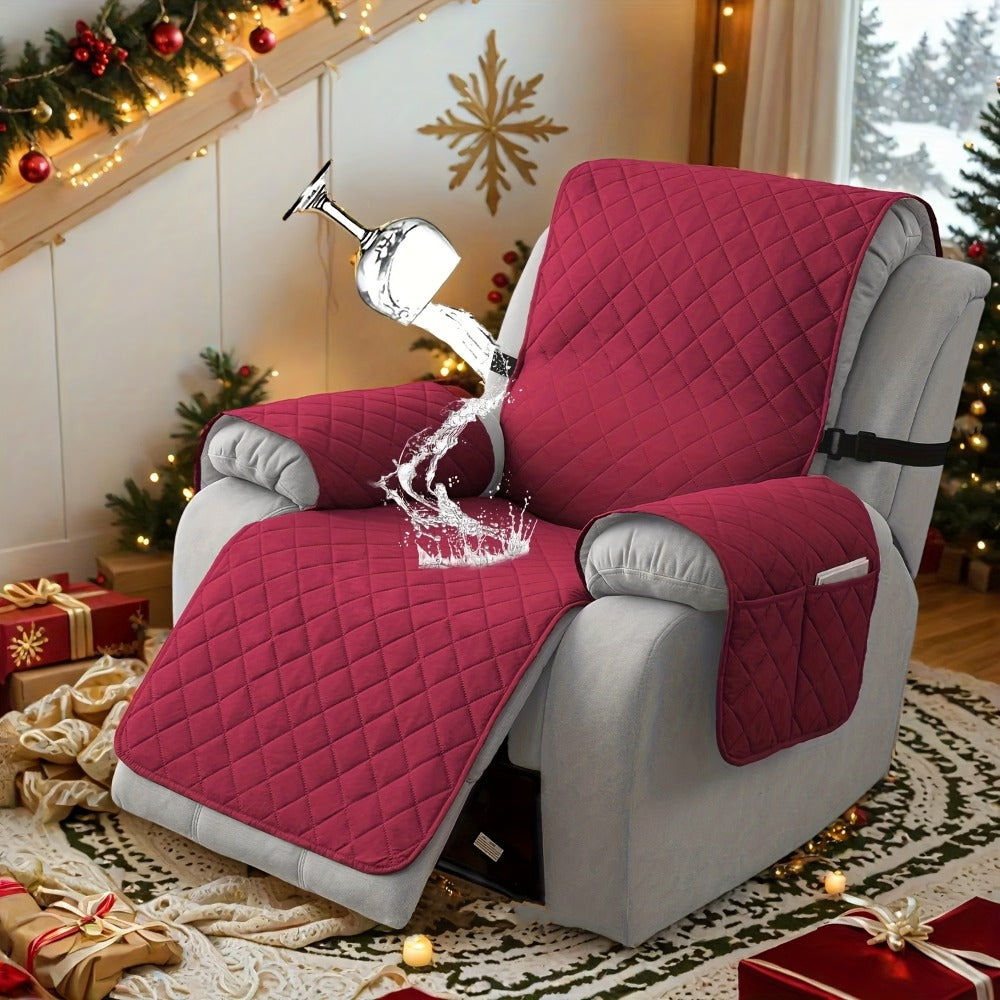 Chenille Knit Recliner Chair Cover Non-Slip Elastic Straps Drawstring Closure Pet Furniture Protector for Large Recliner 8 Colors