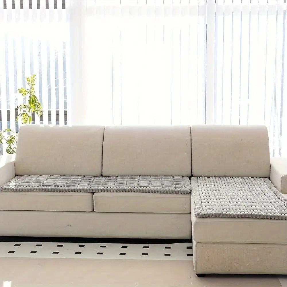 Jacquard Couch Cover Set of 2 Solid Color Corduroy Plush Thick Soft Non-Slip Machine Washable Pet Friendly for 2 3 4 Seat Sectional Sofa Living Room Bedroom