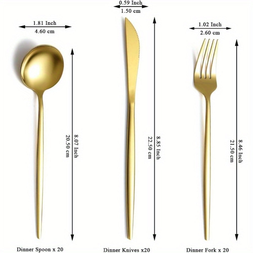 Gold Silverware Set 60 Pcs Service for 20 | Titanium Gold Plated Stainless Steel Flatware Set Knives Forks Spoons for Wedding Party Birthday Dishwasher Safe