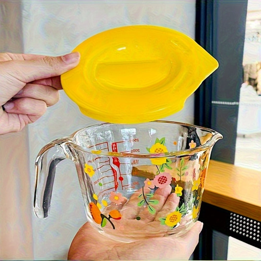 Glass Measuring Cup Floral Pattern Transparent Microwave Oven Freezer Safe 13.56 oz 16.91 oz Heat Resistant Borosilicate Glass Kitchen Baking Liquid Measuring Cup