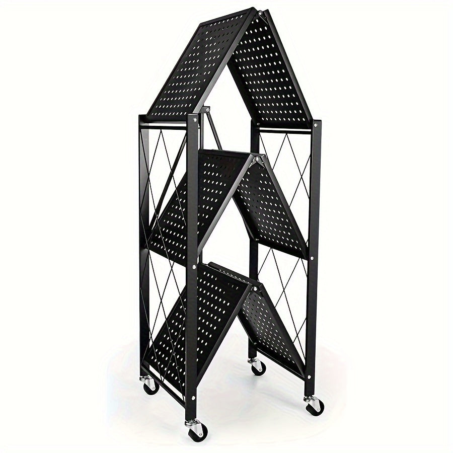3/4/5-Tier Wheeled Storage Rack with Shelves ¨C Foldable Floor-Standing Utility Organizer