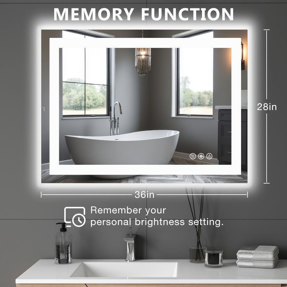 LED Bathroom Mirror with Anti-Fog ¨C Dimmable Vanity Mirror, 3 Color Lighting Modes, Dual Light Source, Wall Mounted Horizontal or Vertical, Tempered Glass, Multiple Sizes