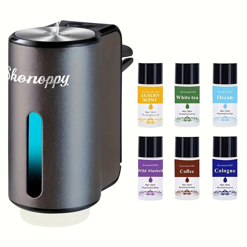 Car Air Freshener Diffuser USB Aromatherapy Humidifier with 3 6 10 Bottles Essential Oils 0.34oz Adjustable Fragrance Output Vehicle Scent Diffuser Gray Blue Red