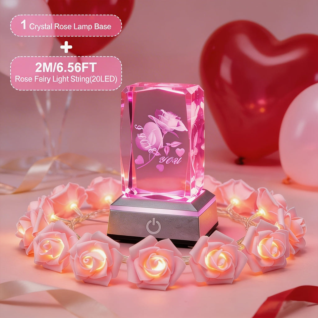 Rose Crystal LED Night Light ¨C Colorful Floral LED Sign Lamp, Romantic Desk Light for Bedroom Vanity, Unique Gift for Girlfriend Wife Mom on Women's Day Anniversary Birthday (4 Styles)