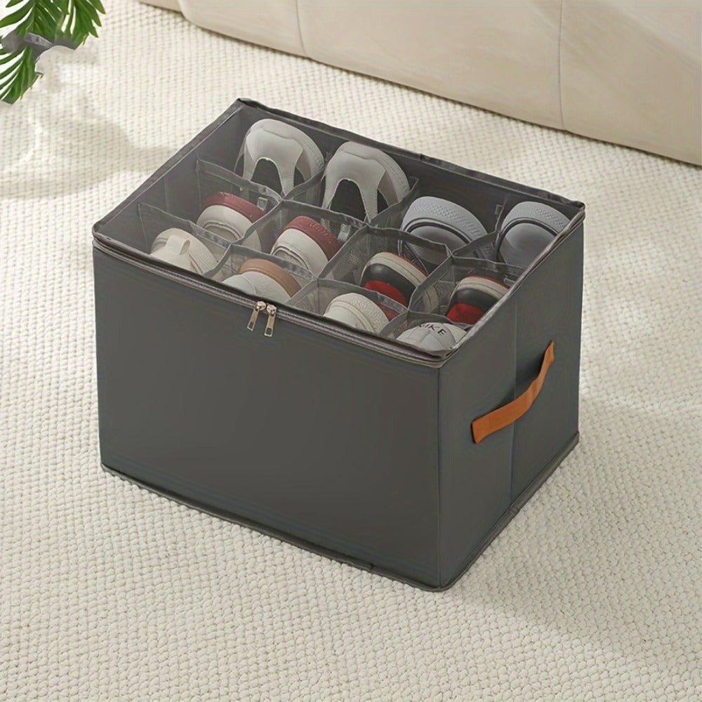 Oxford Fabric Shoe Storage Organizer with Adjustable Dividers, Transparent Lid & Handles ¨C Holds 12 Pairs, Foldable, Zippered Dustproof, 2 or 4 Pack