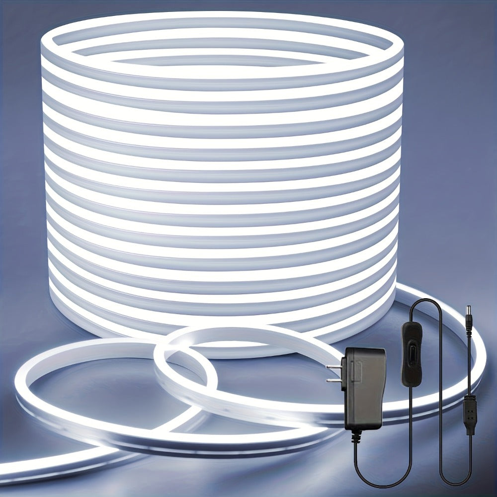 Neon LED Strip Lights 10m 32.8ft IP65 Waterproof with Power Adapter, 24V Flexible Neon Light Strip in White, Warm White, Ice Blue & Pink, for Bedroom, Living Room, Kitchen, Staircase, Indoor & Outdoor Decor