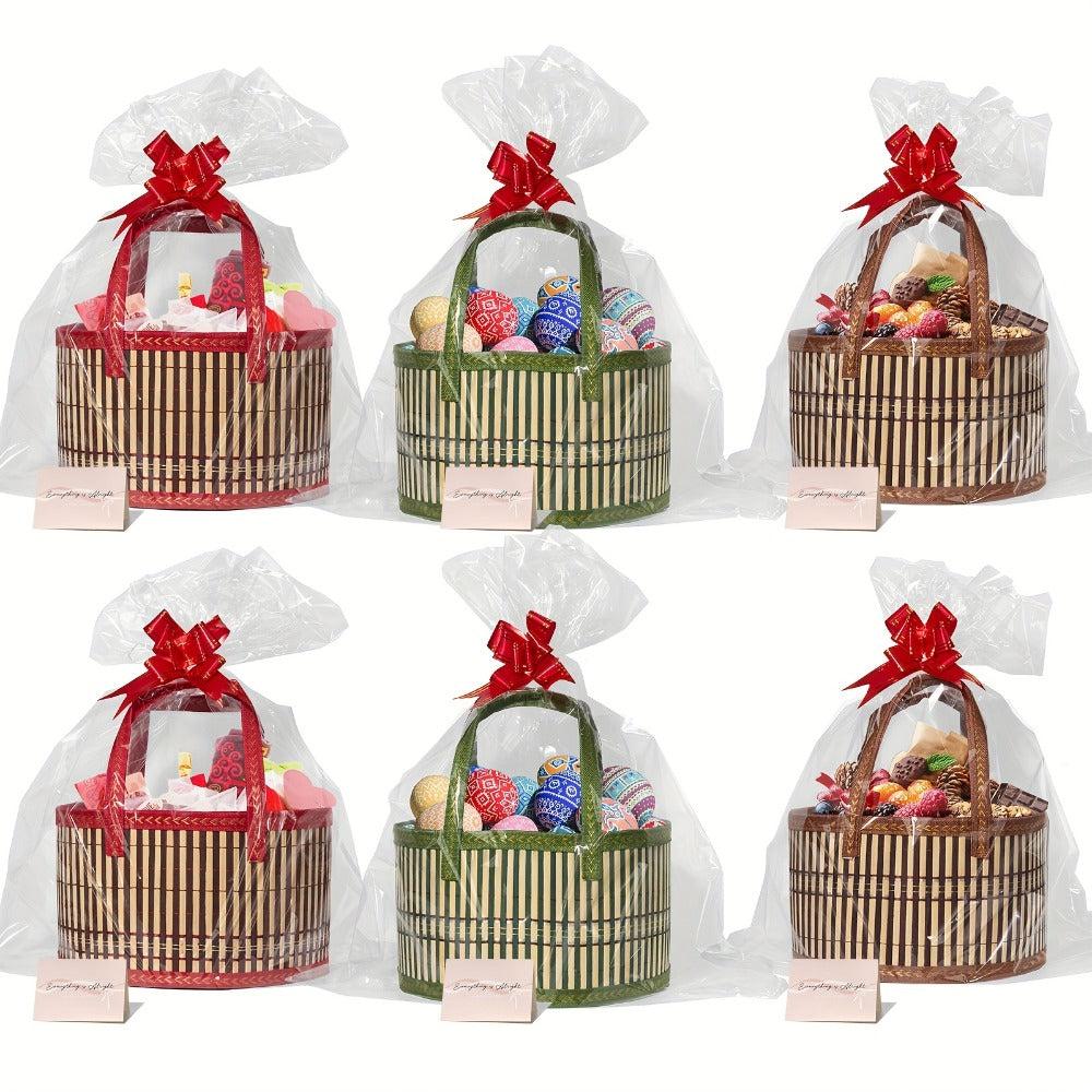 Bamboo Storage Baskets 6-Pack | Gift Wrap Organizer, Easter Egg Basket, Picnic Camping Basket, Craft Sewing Storage, Wedding Favor Box, Flower Girl Basket, Christmas Thanksgiving Holiday Basket Set