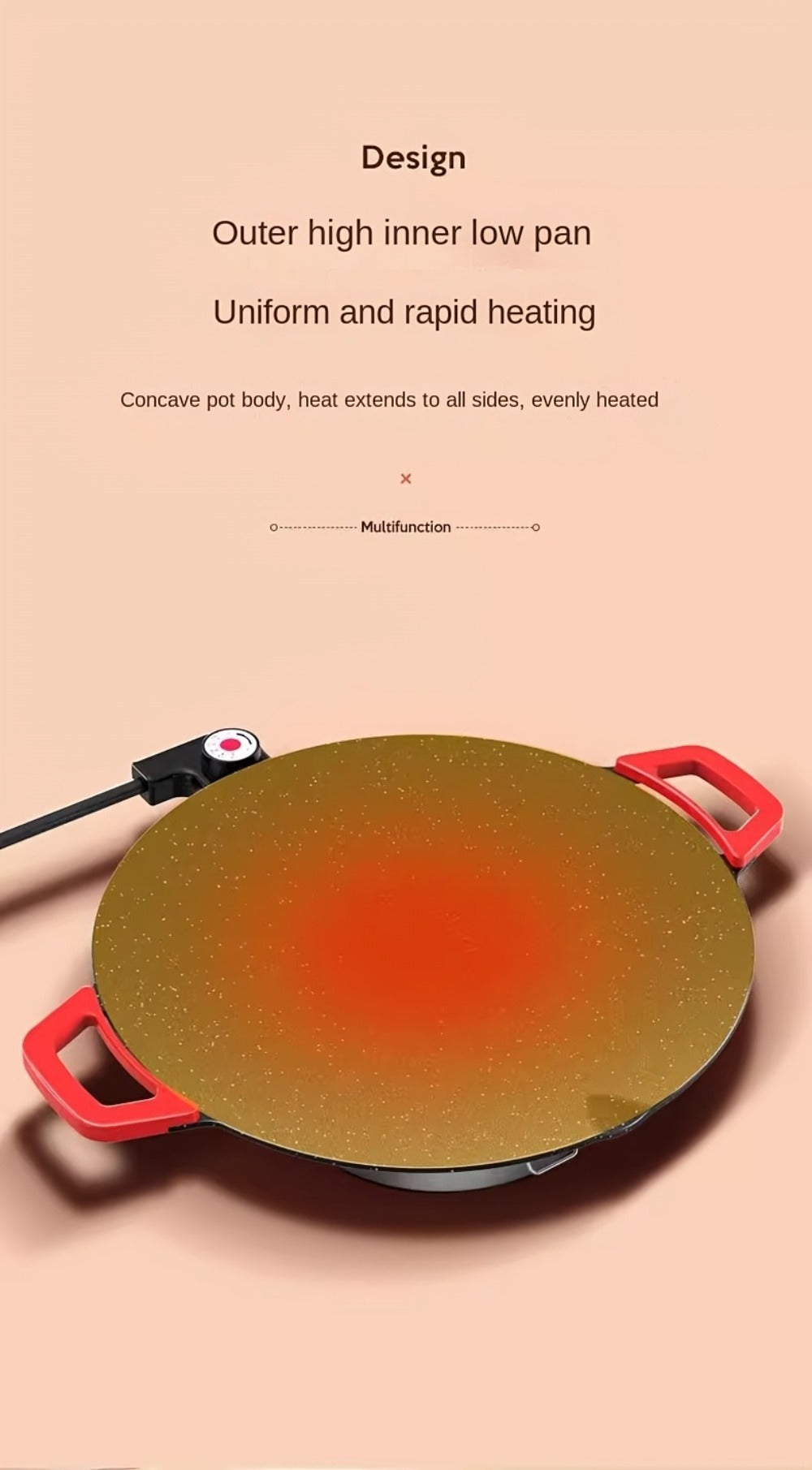 Electric Griddle Maifan Stone Non-Stick Coating 5-Speed Temperature Control - Indoor Electric Baking Pan with Red Handle, Easy Clean, for Pancakes Eggs Steak BBQ - 18¡±/19¡±/Square 26.9¡±