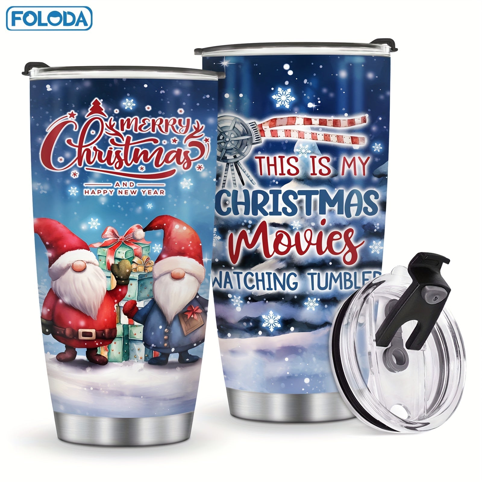 Christmas Tumbler 20oz Stainless Steel Insulated Travel Mug with Lid & Straw Holiday Xmas Patterns Red Truck Snowman Santa Gift for Men Women Friends Teachers