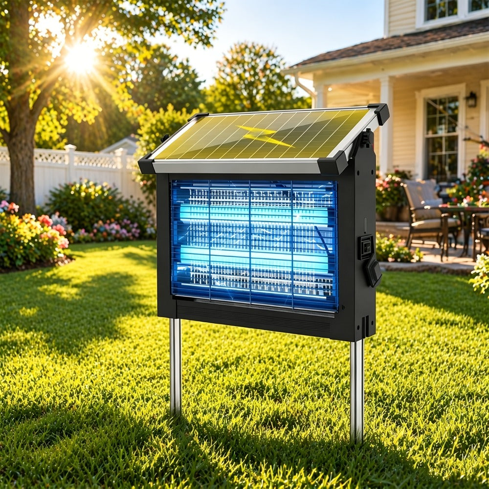Solar Bug Zapper Outdoor 4200V ¨C Solar Powered Mosquito Killer with Auto/Manual Dual Mode, 2100 Sq.Ft Coverage, 12H Runtime, 3-Way Charging, 10FT Cord, Safe for Family & Pets, for Patio, Garden & Camping