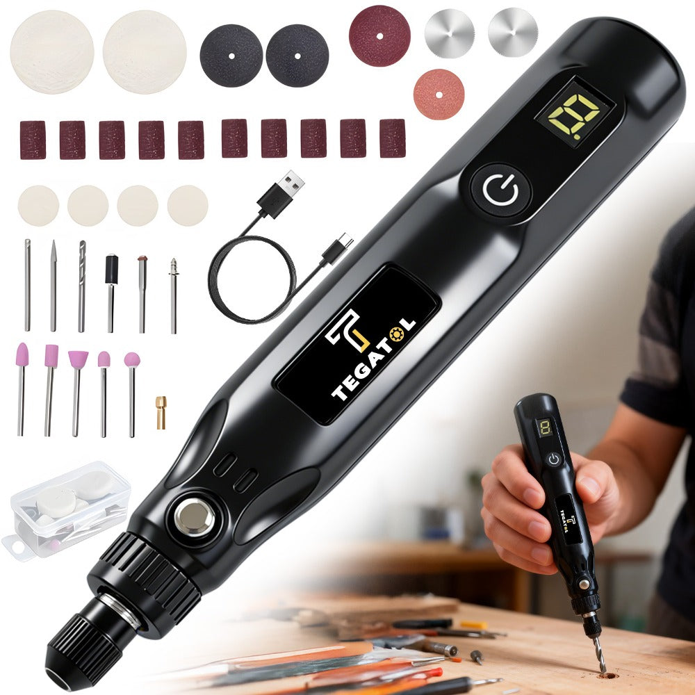 Mini Cordless Rotary Tool Set 3.7V USB Charging - Multifunctional Rotary Power Tool for Grinding Polishing Drilling Etching Carving DIY Craft Engraving (Black)