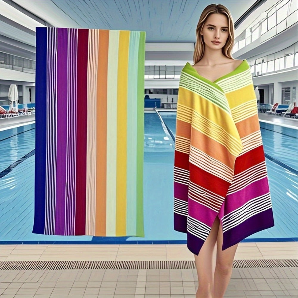 Oversized Beach Towel Extra Large 67x35 Inch Quick Dry Soft Absorbent Bath Towel Striped Tropical Camping Pool Travel Skin-Friendly