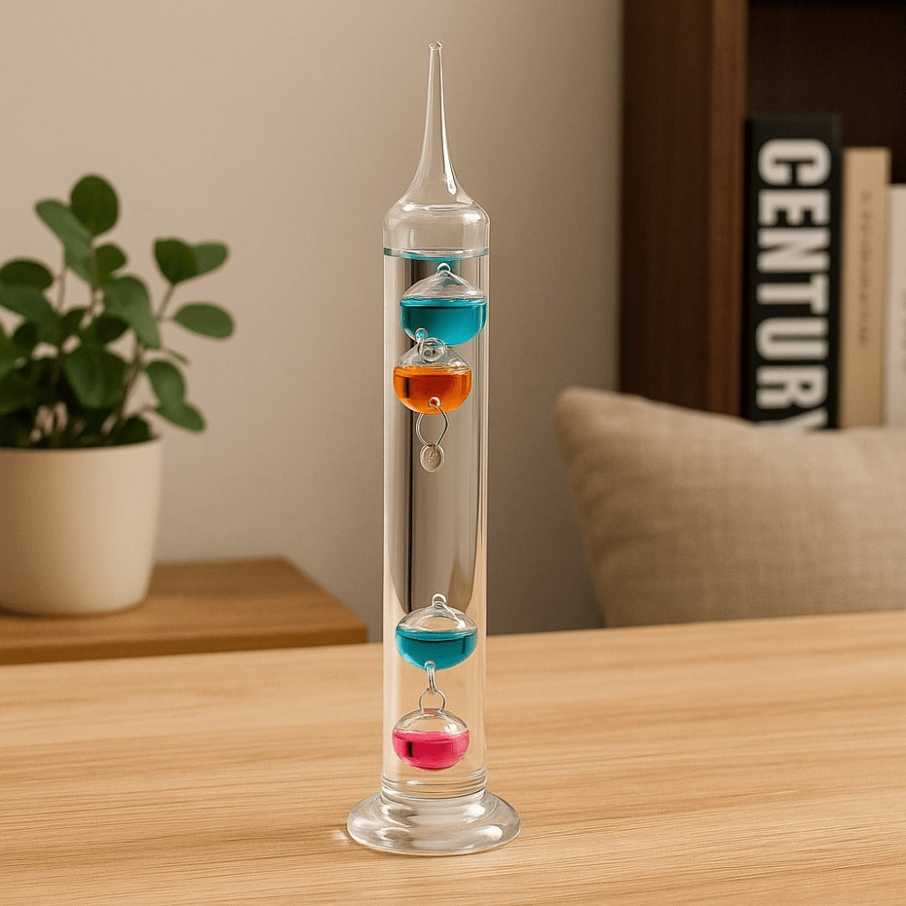 Galileo Thermometer Glass Multicolor Floating Spheres 9.5 Inch Decorative Temperature Display 16¡ãC-28¡ãC for Home Office Desk Science Decor Gift