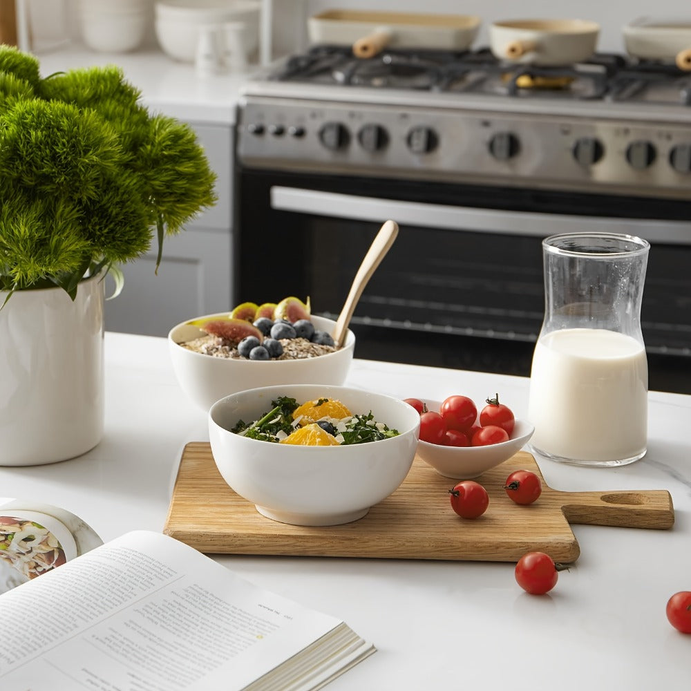 Ceramic Bowls Set 22oz White Porcelain - Dishwasher & Microwave Safe Soup Bowls for Kitchen, Cereal, Ramen, Oatmeal, Salad & Rice - Polished Finish Round Bowls Available in 4 or 6 Piece Sets